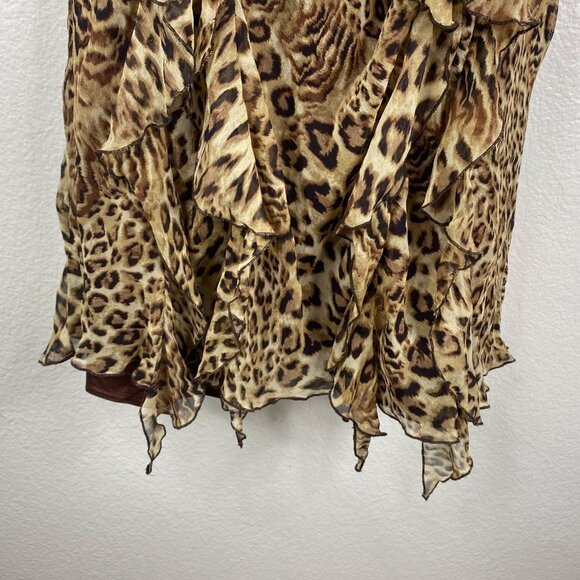 Ignite Evenings By Carol Lin Dress Babydoll Animal Print Silk Ruffles Sz 4 Y2K - Picture 13 of 16